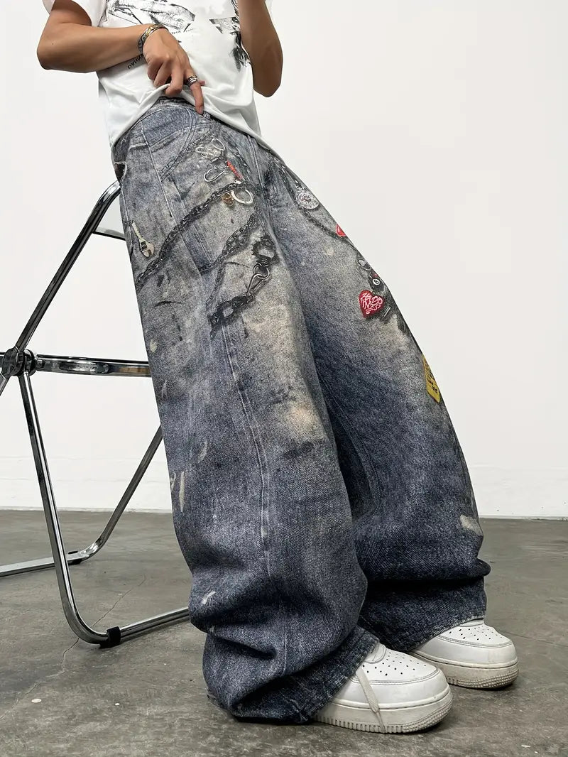 Baggy Graphic Washed Vintage Jeans