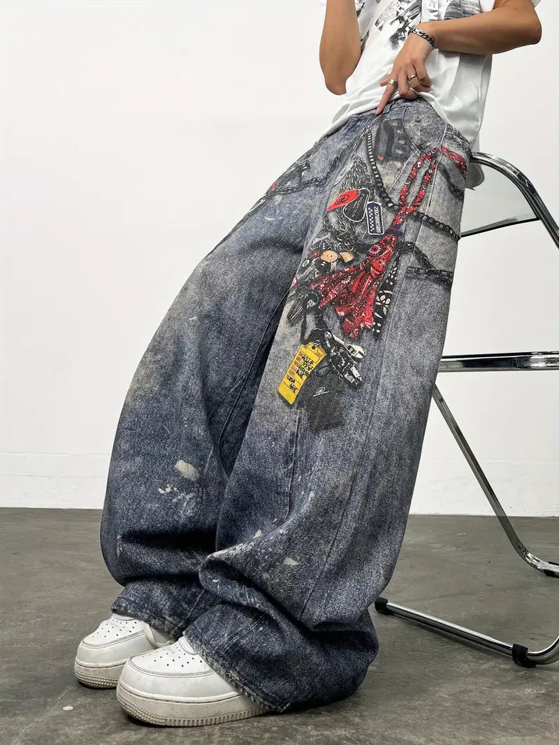 Baggy Graphic Washed Vintage Jeans