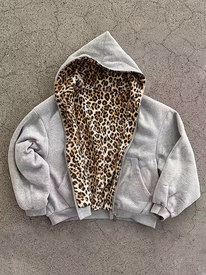 Boxy Panther Zip Up Reversible Hoodie