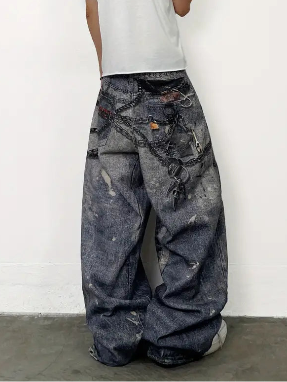 Baggy Graphic Washed Vintage Jeans