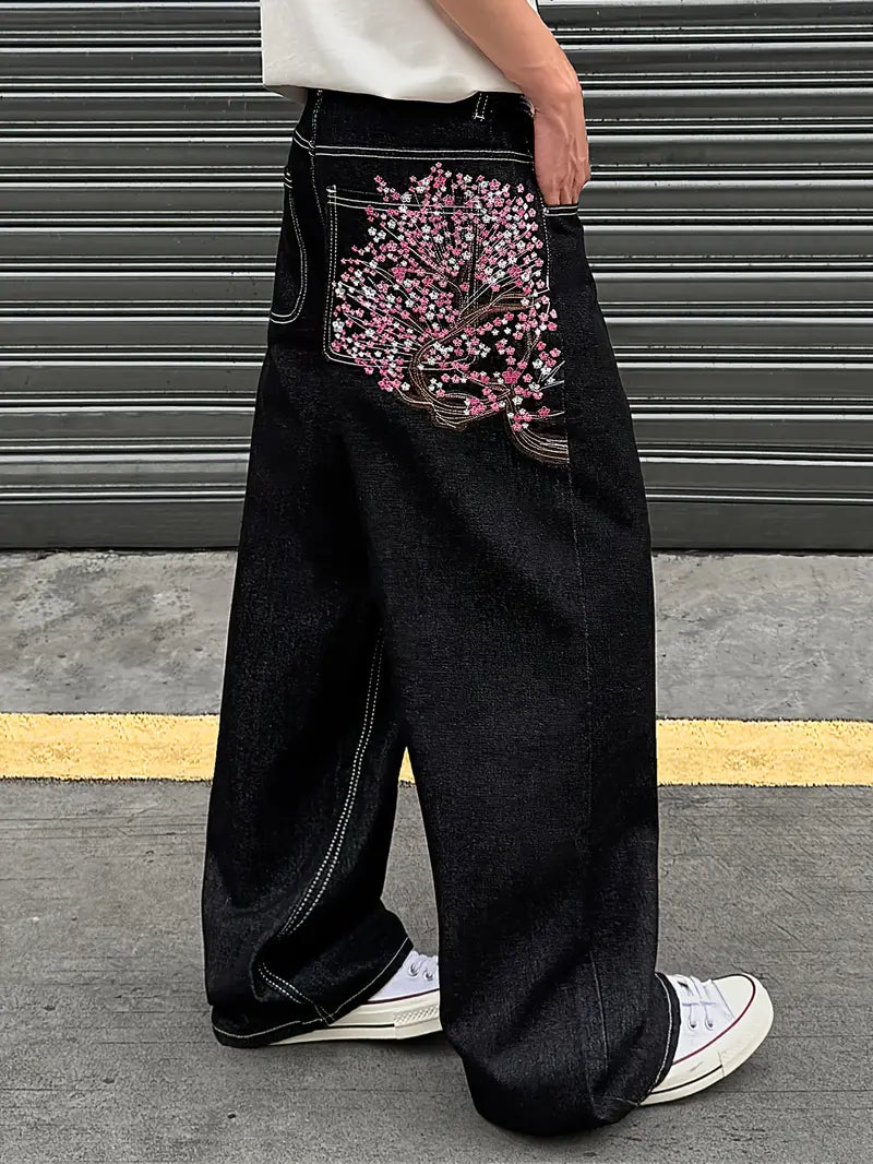 Sakura Embroidered Baggy Jeans