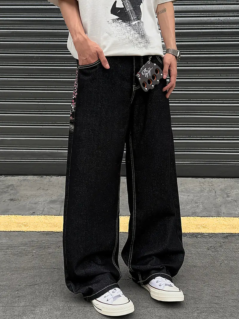 Sakura Embroidered Baggy Jeans