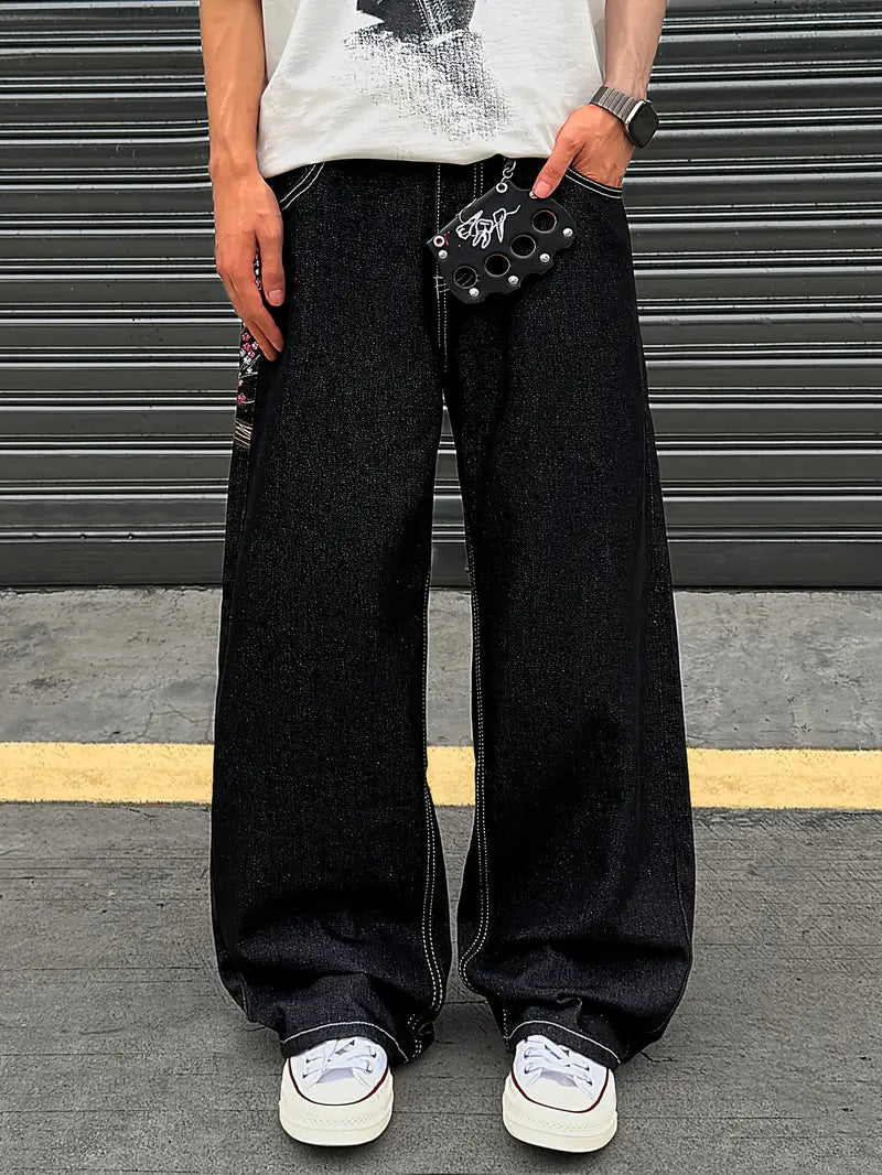 Sakura Embroidered Baggy Jeans