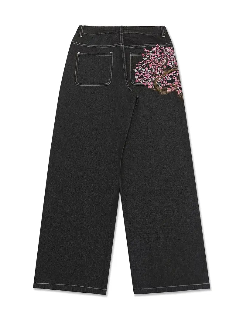 Sakura Embroidered Baggy Jeans