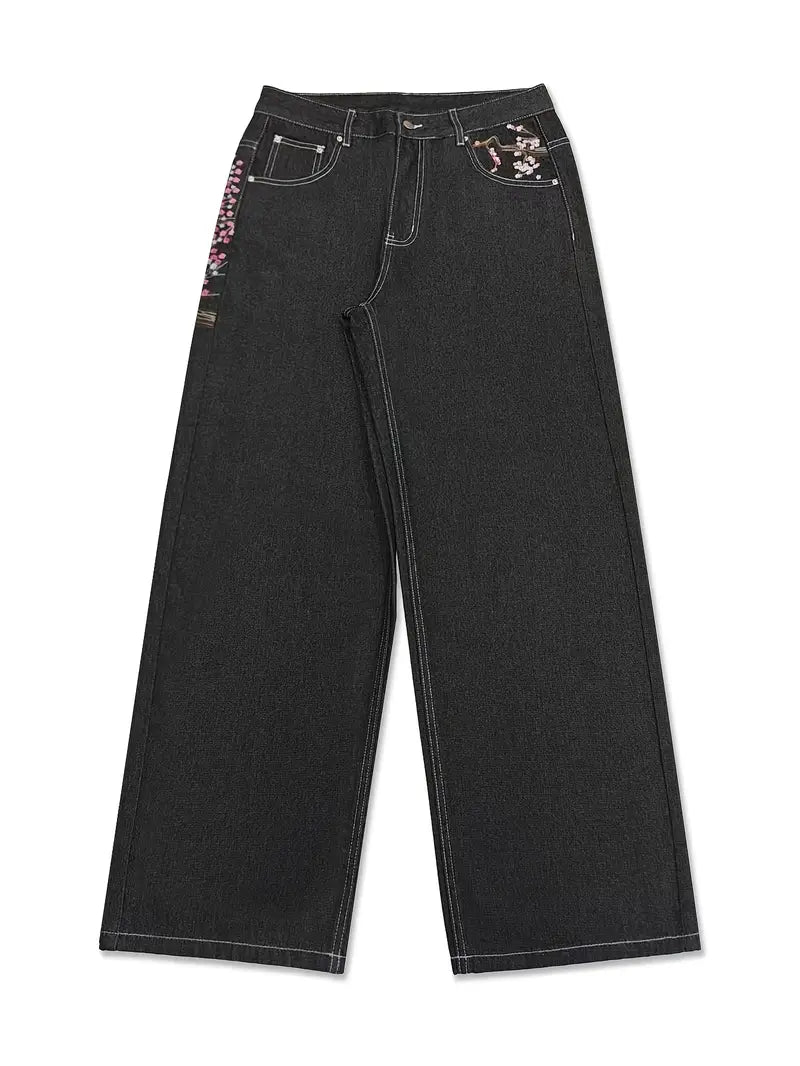 Sakura Embroidered Baggy Jeans