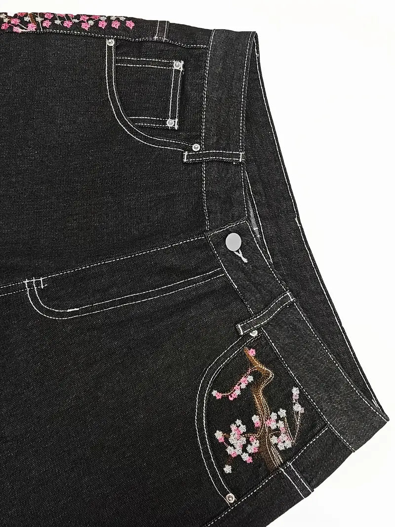 Sakura Embroidered Baggy Jeans