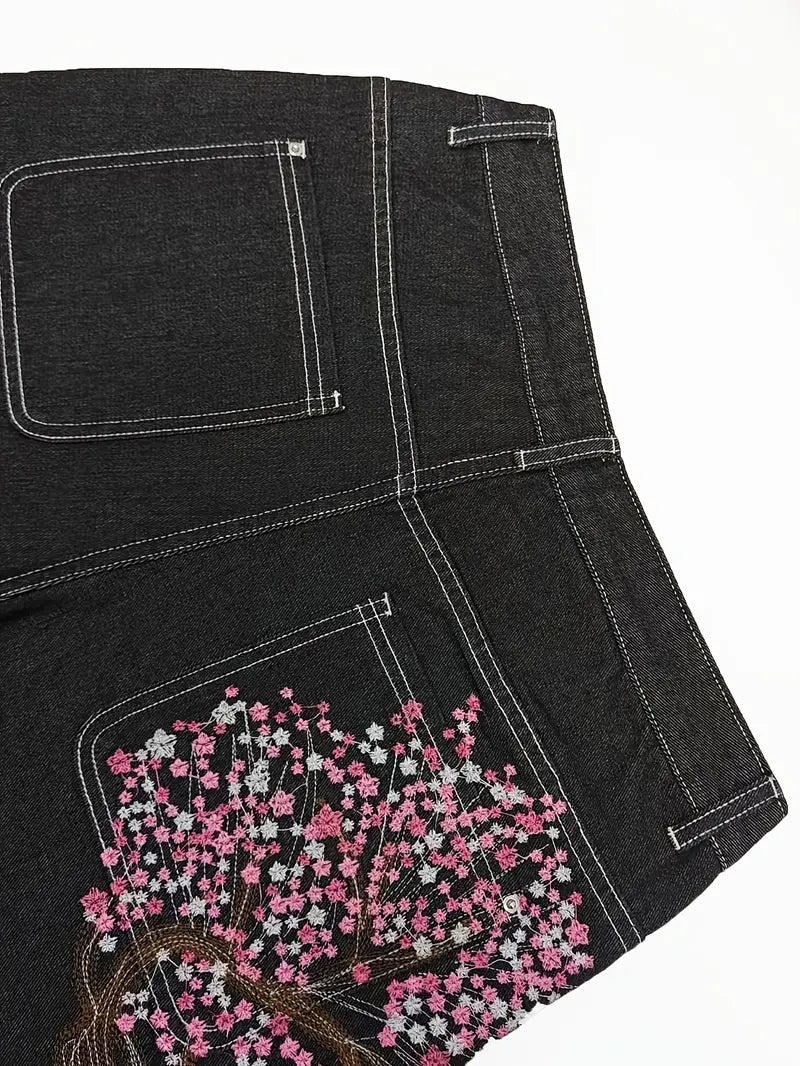 Sakura Embroidered Baggy Jeans